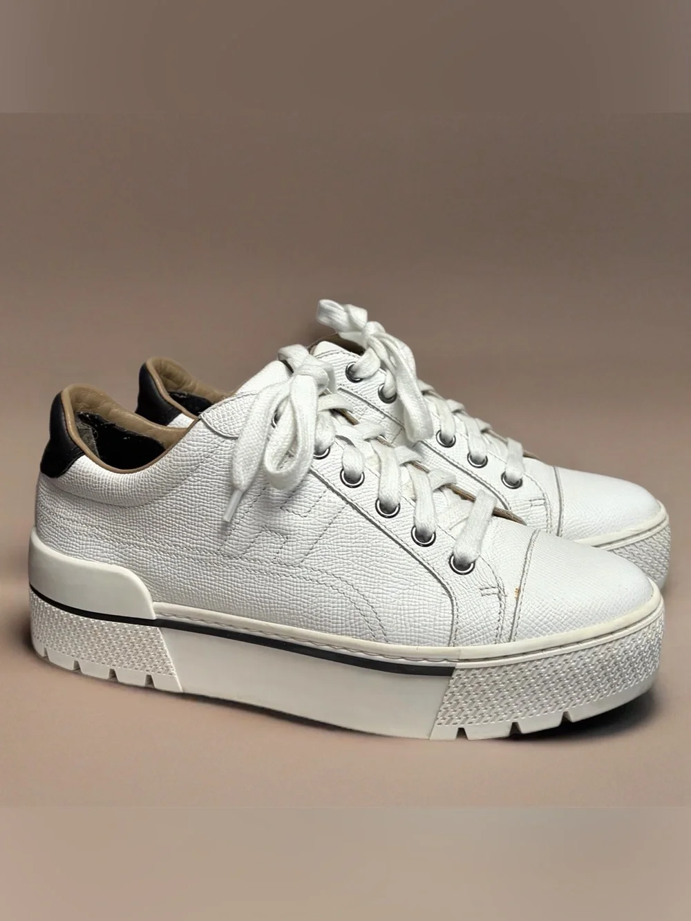 Hermes Voltage Leather Platform H sneakers, wht/blk, H embossed sole, 36(larger)